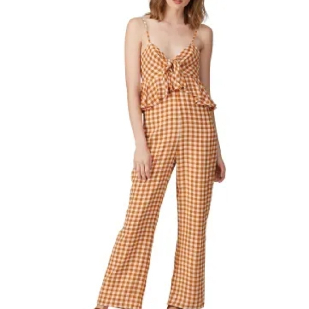 Saylor Laken jumpsuit burnt orange plaid large
